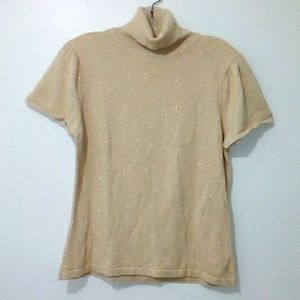 Graffiti gold tan short sleeve knit top